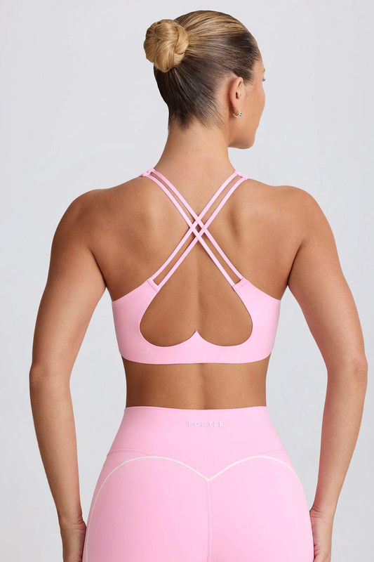 Soft Active V-Neck Sports Bra in Baby Pink - Size:L